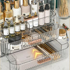 Cosmetics Storage Box With Lid and Handle Large Makeup Organizer Box Drawers for Skincare Display Cases Countertop, Bathroom