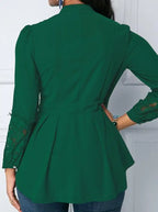 Women's Elegant Lace Blouses European & American Single-Breasted Open-Neck Stitching Fashion Chiffon Office Shirt Top for Women