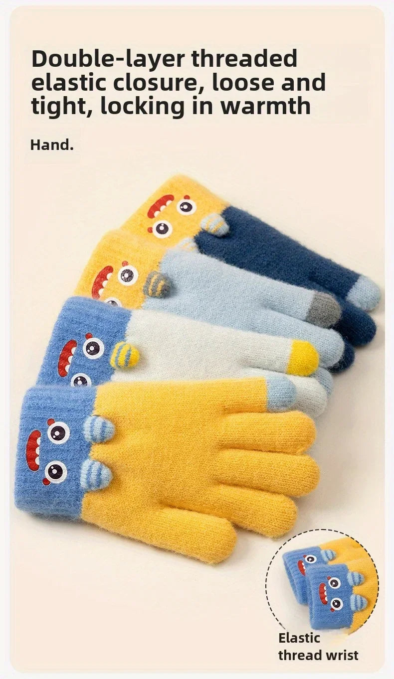 Cartoon Winter Gloves: Full-Finger Insulated Gloves for Warmth. Hand Wash Cold. For Autumn & Winter Weather Protection.