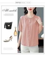 Embroidered Blouse Women Short Sleeve Summer Loose Slimming Top