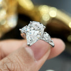 1/2/3/4ct Pear Cut All Moissanite Engagement Rings for Women 925 Sterling Silver 3-Stone Waterdrop Shape Wedding Bands Jewelry