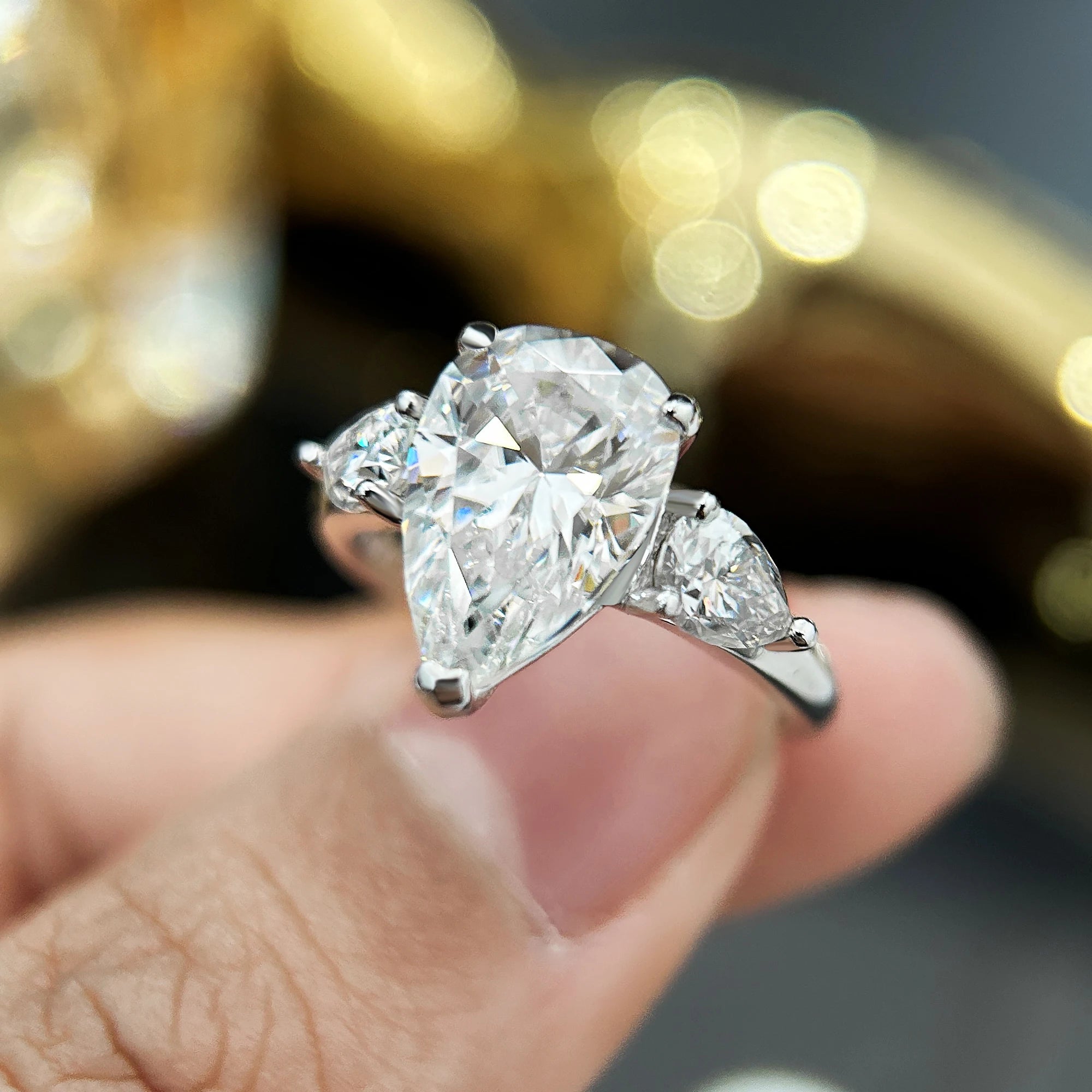 1/2/3/4ct Pear Cut All Moissanite Engagement Rings for Women 925 Sterling Silver 3-Stone Waterdrop Shape Wedding Bands Jewelry