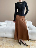 Women's casual stitching slim fit shoulder slimming base long sleeved T-shirt