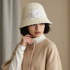 Winter Hats for Women New Handmade Flower Design  Bucket Hat Woman Elegant Fashionable Fisherman Hat Black Basin Cap Bonnet