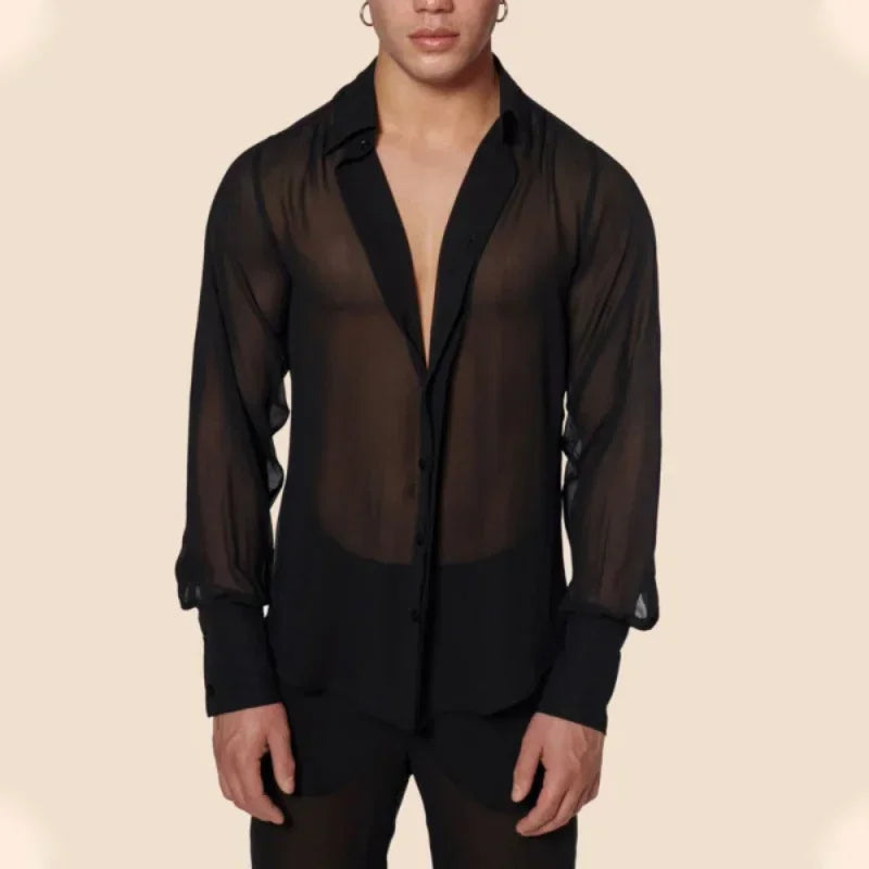 Summer Shirts for Men Black Thin Sheer Mens Shirt Breathable Casual Top Night Show Men