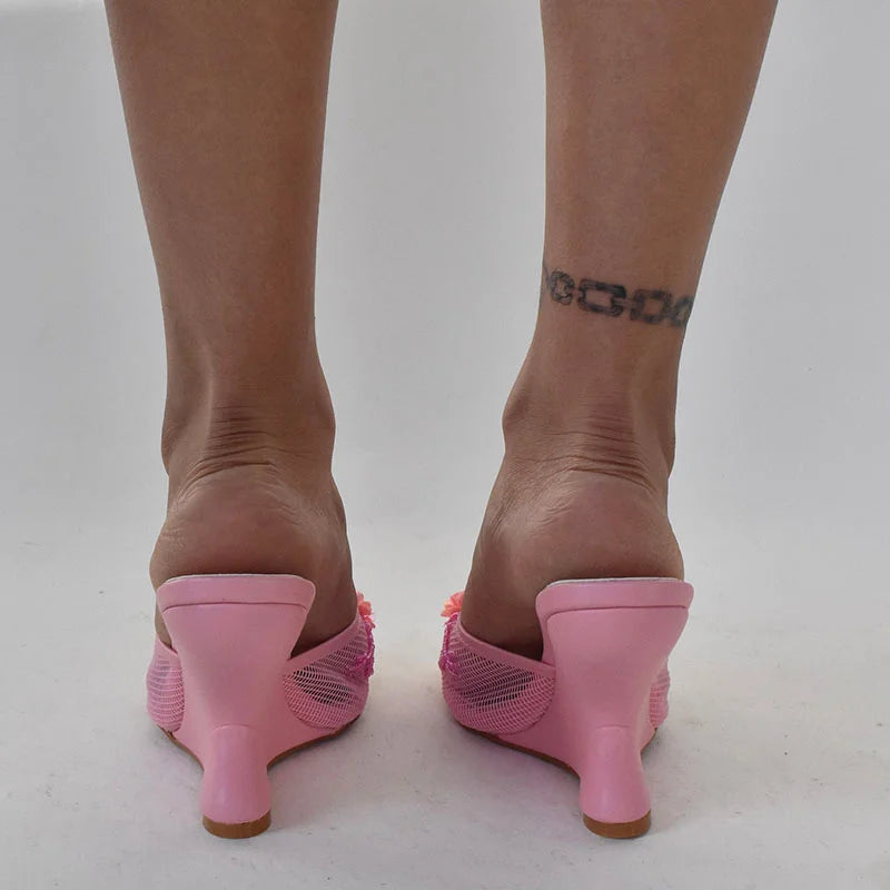 Woman Sandals 2025 Summer Fashion Sexy Hollow Out Strange Style Female Shoes Crystal Flower Decoration High Heel Ladies Slippers