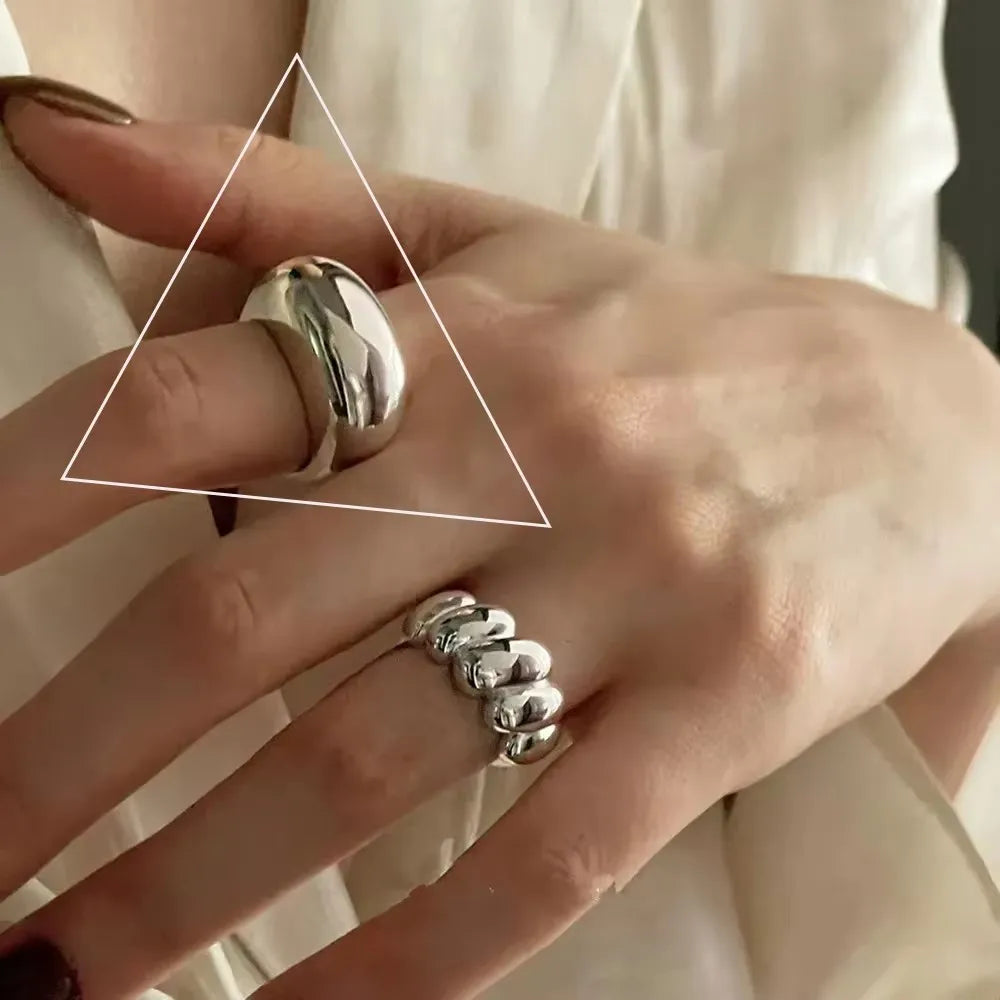 Real 925 Sterling Silver Retro Round Geometric Ring For 2 Rings Women Chain Vintage Fine Jewelry Minimalist Accessories Gift