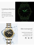 OLEVS 2891 Original Quartz Couple Watch Brand Luxury Double Calendar Waterproof Date Clock His and Her Watch Gift Couple Watch