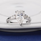 1/2/3/4ct Pear Cut All Moissanite Engagement Rings for Women 925 Sterling Silver 3-Stone Waterdrop Shape Wedding Bands Jewelry