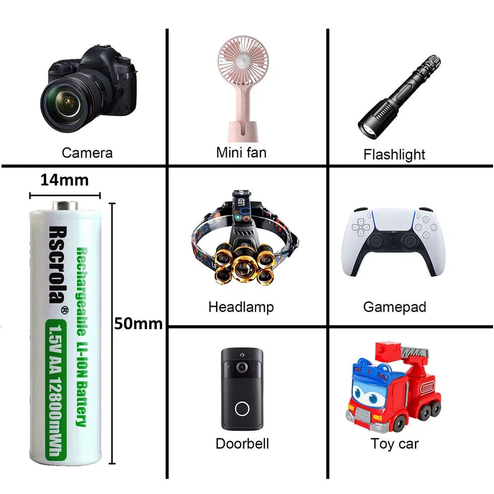 Portable AA Rechargeable Battery Fast Charge 1.5v Li-ion Battery Smart Battery Charge Protection Waterproof Dustproof Shockproof