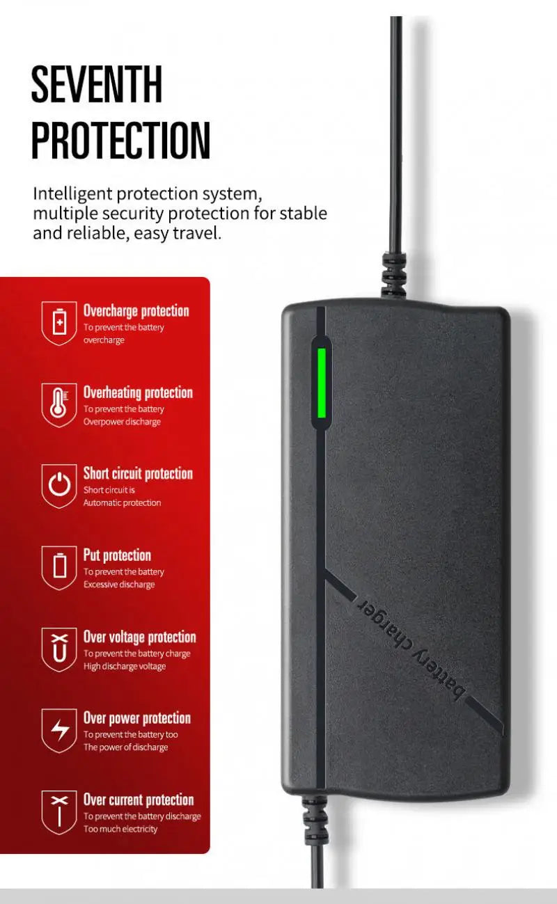 36V 48V 60V 72V Charger 2A 3A 5A Lithium Battery Pack 42 54.6 67.2 84V 10 13 16 20S DC EU Smart Intelligent Fast Charging Charge