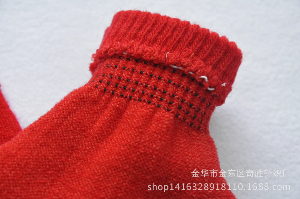 Winter 4-11 Year Old Children's Writing Cold-proof Warm Gloves Solid Color Knitted Wool Acrylic Full-finger Split-finger Gloves