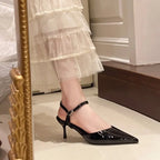 2025 New Design High Heels Woman Pumps Buckle Strap Mules Slippers Sexy Pointed Toe Wedding Banquet Female Shoes