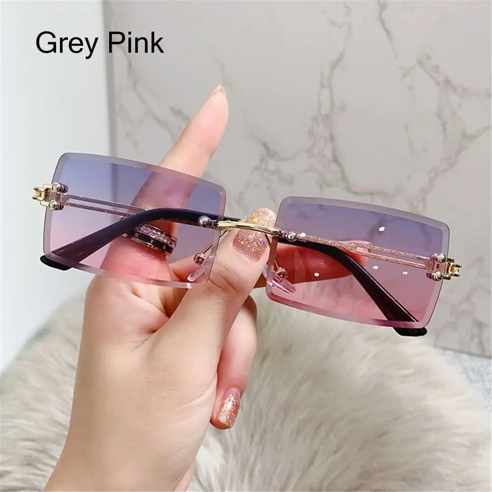 Retro Sunglasses Men Brand Designer Fashion Rimless Sun Glasses Shades Cutting Lens Ladies Frameless Eyeglasses
