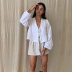 Casual Solid Lace Up Women Blouse Deep V-neck Long Sleeve Loose Female Shirt 2025 Spring Summer New Fashion Sweet Ladies Blouses