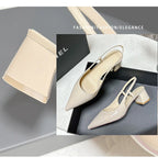 2025 New Medium Heel Woman 4cm Sandals Shallow Mouth Glossy Closed Toe Sandals One Word Buckle Temperament Summer Outdoor Shoes