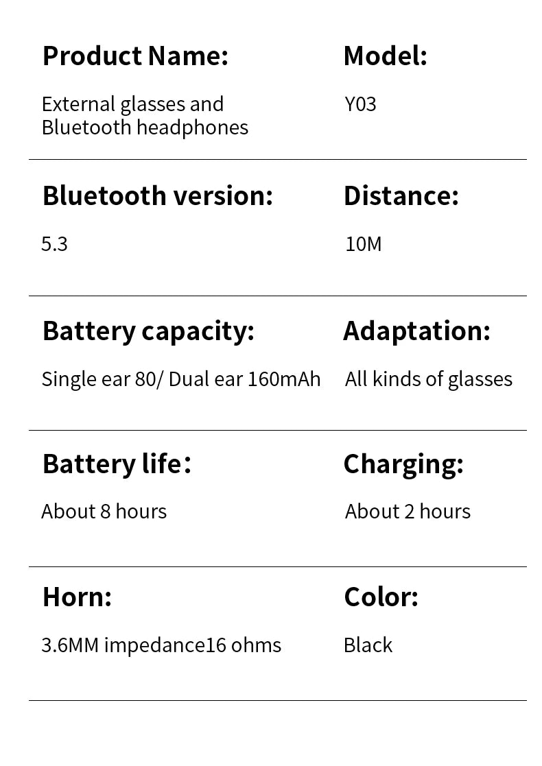 External Earphones For Your Glasses Wireless 5.3 HIFI Music Headphone Control Noise Portable Wireless Headsets Long Battery Life