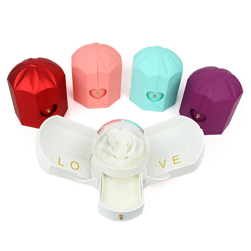 Christmas Custom Name Heart Necklace Creative Castle Double Door Jewelry Box Eternal Rose for Girl Wife Valentine's Day Gifts