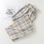 Pajama Pants Women Plaid Cotton Home Trousers Loose Breathable and Soft Straight Leg Trousers Fashionable Sleeping Pants