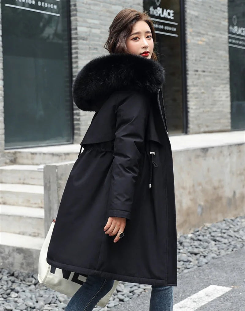 Winter Jacket 2025 New Women Parka Clothes Long Coat Wool Liner Hooded Jacket Fur Collar Thick Warm Snow Wear Padded Parka 6XL