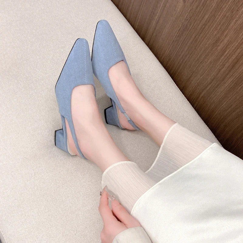 Women's summer sandals, fashionable suede design, sexy pointed-toe women's formal shoes, comfortable square-heeled women's shoes