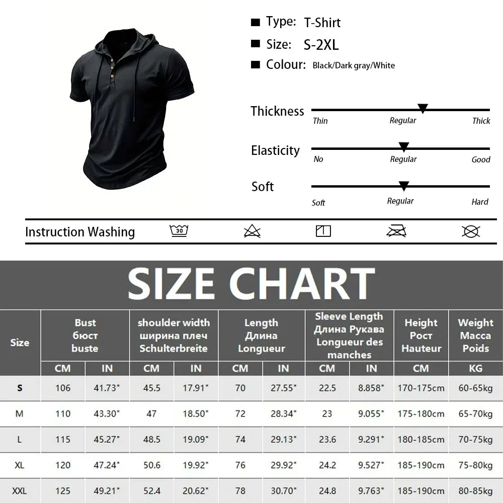 Men's T Shirt Summer Slim Fitness Hooded Short-Sleeved Tees Male Lightweight Hoodie Fitness Breathable Sports Tops