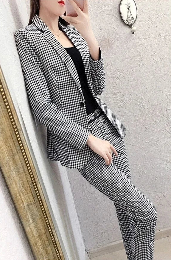 Women's 2 Pant Set Black Baggy Two Pieces Sets Pants for Woman Plaid Outfits Blazer and Trousers Suits Korea Stylish Groups of D