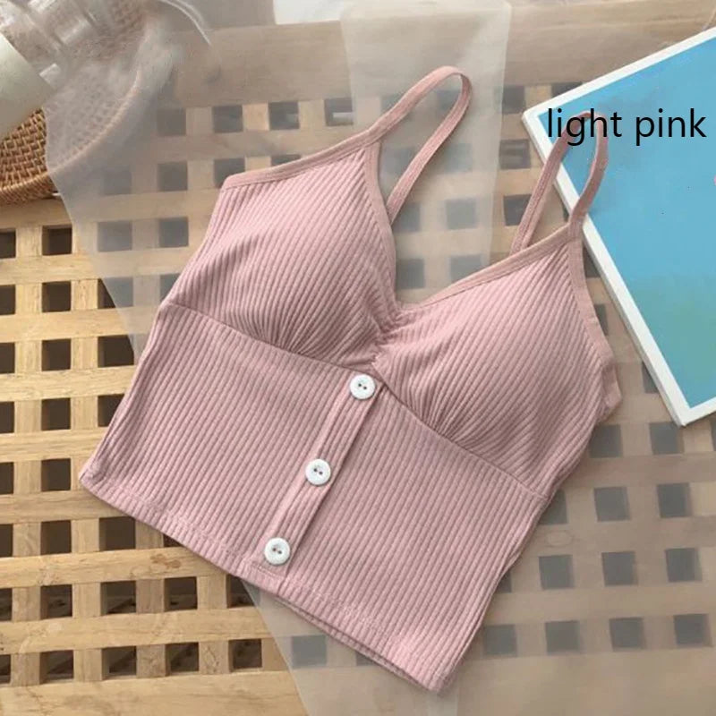 Women Knitted Tank Top Strap Vest Female Knitting Crop Top Chest Wrap Pure Cotton Underwear  Camisoles