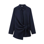 Women's Knot Lace up Double breasted Shirt Spring/Summer New Collection: Irregular Collar Slim Fit Top