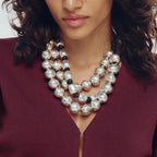 3 Layer Golden Silvery CCB Material Irregular Ball Beaded Necklace European American Fashion Collar Necklaces New Female Jewelry