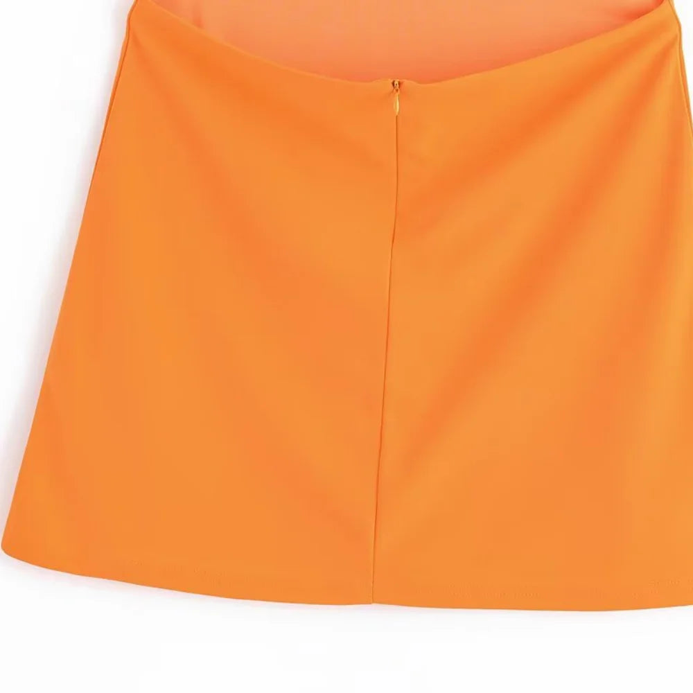 Women's Stitch Fit Short Dress Round Neck Hanging Neck Sleeveless Open Back Button Zipper Opening Spring/Summer New Fash