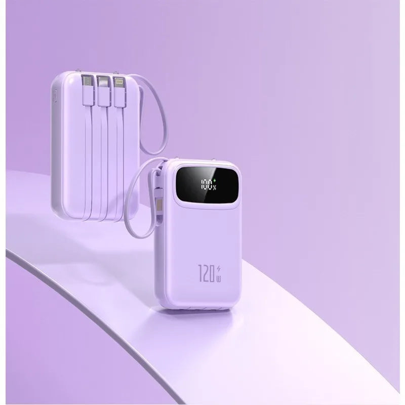 120W Power Bank Super Fast Charging 20000mAH Large Capacity 4 Cables Portable 22.5W Mobile Source Battery Mini