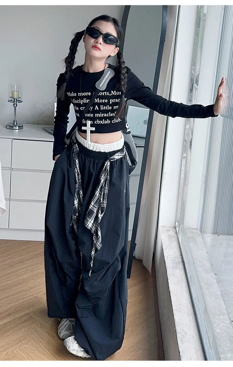 Pants Two Pieces Set Grid Trousers Tops Suits Casual Daily Childrens Clothes 2025 New Fashionable Children Autumn Clothing Girls