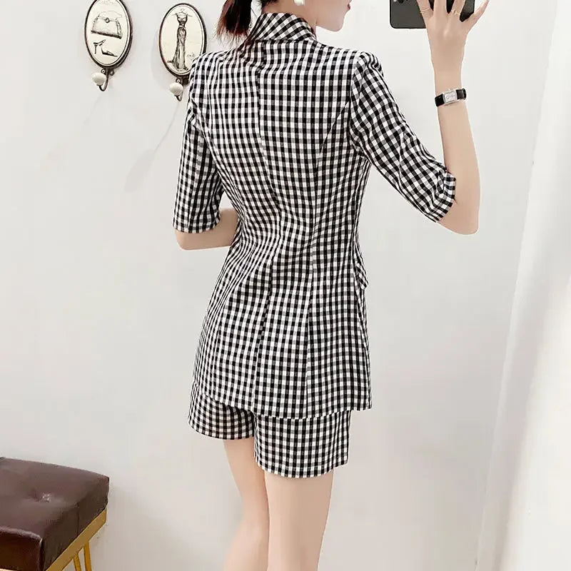 Women's 2 Pant Set Black Baggy Two Pieces Sets Pants for Woman Plaid Outfits Blazer and Trousers Suits Korea Stylish Groups of D