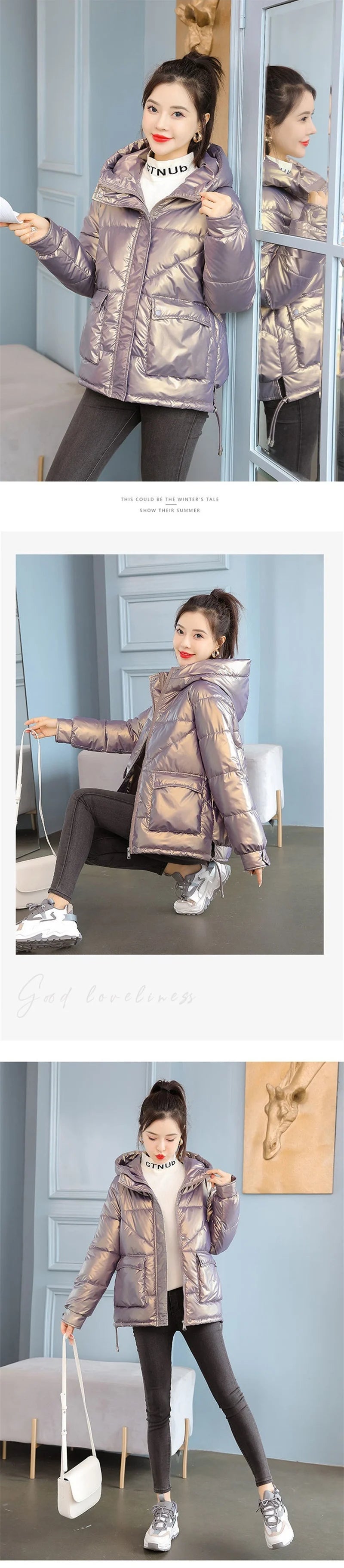 Winter Jacket Women 2025 New Glossy Down Cotton Jacket Hooded Parka Warm Cotton Padded Jacket Casual Outwear Female Tops