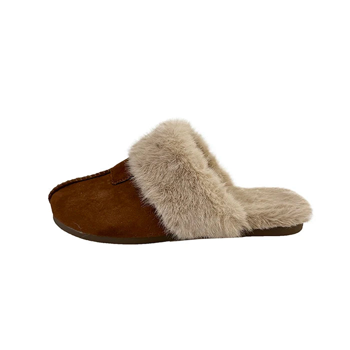 Fur Flats Women Cotton Slippers Fashion Warm Shoes Winter Short Plush Designer Cozy Woman Boots 2025 New Dress Mujer De Boots