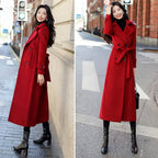 Winter Overcoat Elegant Double-breasted Waist Belt Long Woolen Jacket Fashion Thermal Thick Women Trench Coat Winter Wool Coat