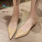2025 New Medium Heel Woman 4cm Sandals Shallow Mouth Glossy Closed Toe Sandals One Word Buckle Temperament Summer Outdoor Shoes
