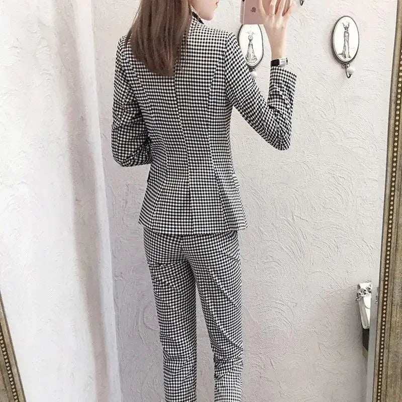 Women's 2 Pant Set Black Baggy Two Pieces Sets Pants for Woman Plaid Outfits Blazer and Trousers Suits Korea Stylish Groups of D