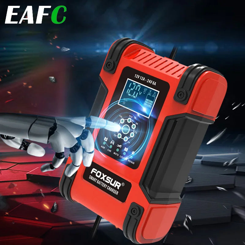 Car Battery Chargers 12A Large Power Full Automatic Smart Battery Chargers 12V 24V Battery Desulfator for Car Truck