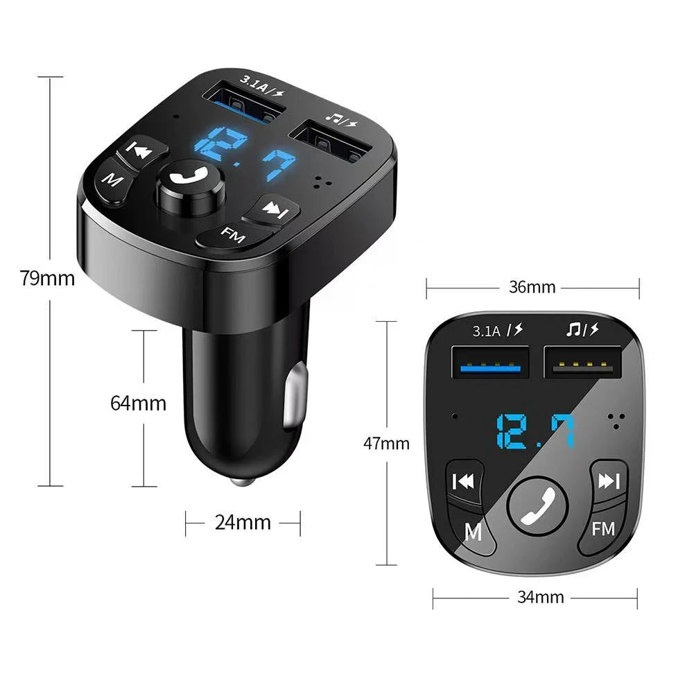 Car Hands-free Bluetooth-compaitable 5.0 FM Transmitter Car Kit MP3 Modulator Player Handsfree Audio Receiver 2 USB Fast Charger