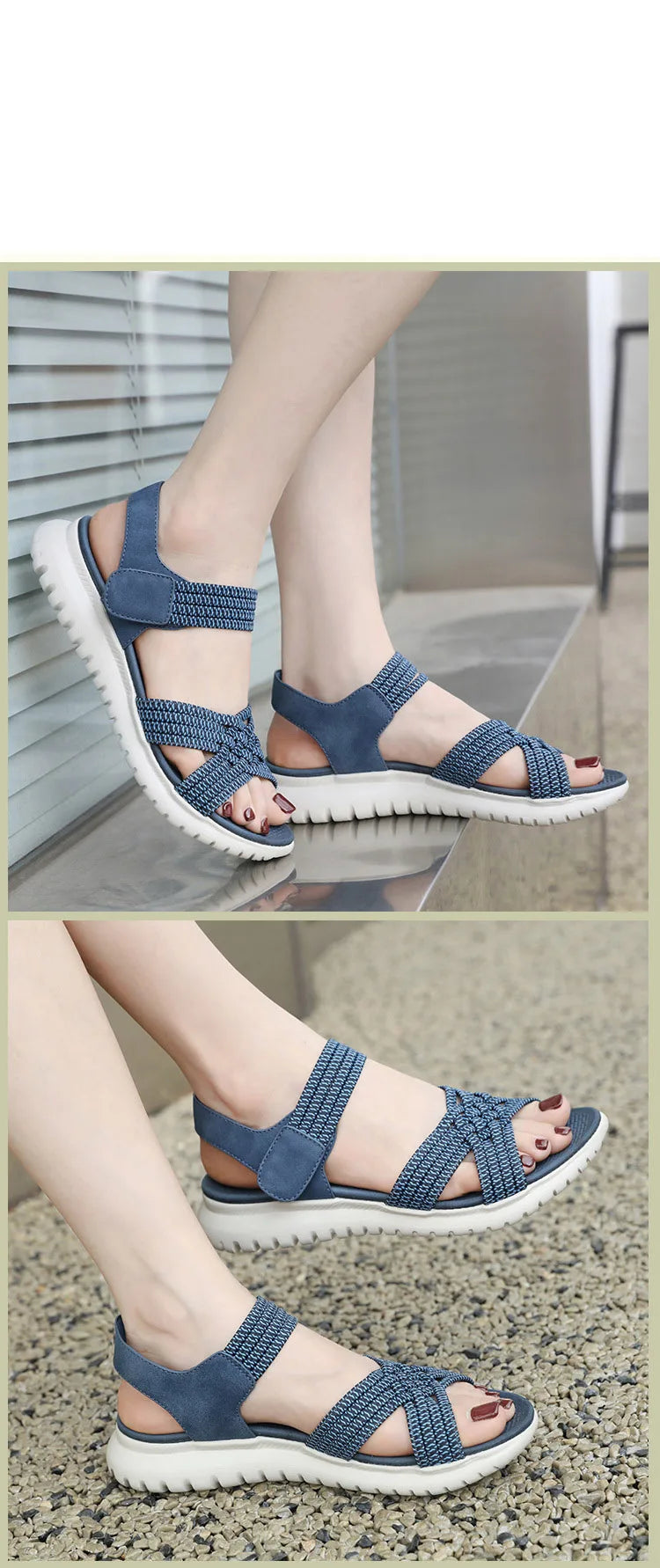 Women's Sandals Summer Casual Non-Slip PU Light Comfort Elastic Soft MD Platform Wedges High Heels Beach Shoes Woman