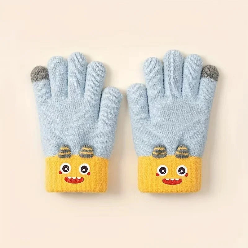 Cartoon Winter Gloves: Full-Finger Insulated Gloves for Warmth. Hand Wash Cold. For Autumn & Winter Weather Protection.