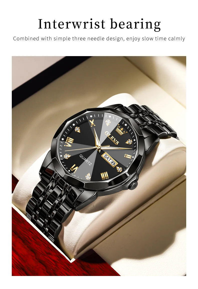 OLEVS 9931 Top Original Couple Watch Stainless Steel Rhombus Mirror Design Luxury Quartz Watch for Men Women Lover's Wristwatch