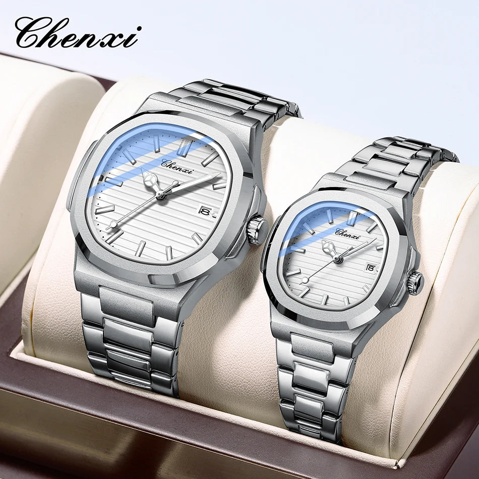 Fashion Couple Watches Men and Women Business Luxury Stainless Steel Quartz Wristwatch Waterproof Luminous Couple Watch Pair Set