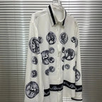 Men's shirt Vintage Character print 2025 Spring / Autumn Loose Version Classic Long-sleeved Lapel Fashion and leisure Top S-5XL