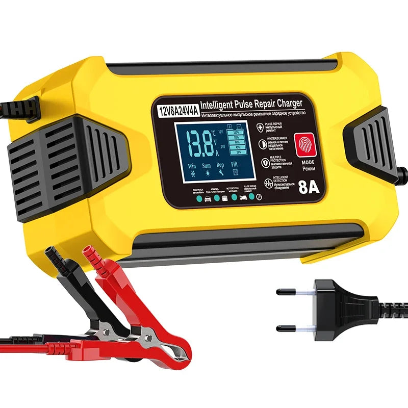 Battery Charger 12V 8A  24V 4A Smart Fast Charging for Car Batteries 8-Stage Charge Pulse Repair for AGM GEL WET Lead Acid