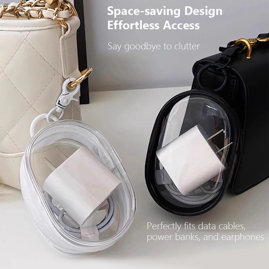 Compact Transparent Travel Cable Organizer Pouch - Storage Bag for Electronics Accessories Power Banks Chargers Headphones