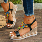 Women Sandals Bohemian Style Wedge Sandals Summer Thick Sole Non Slip Beach Shoes Woman Colorful Bead Chunky Platform Sandals