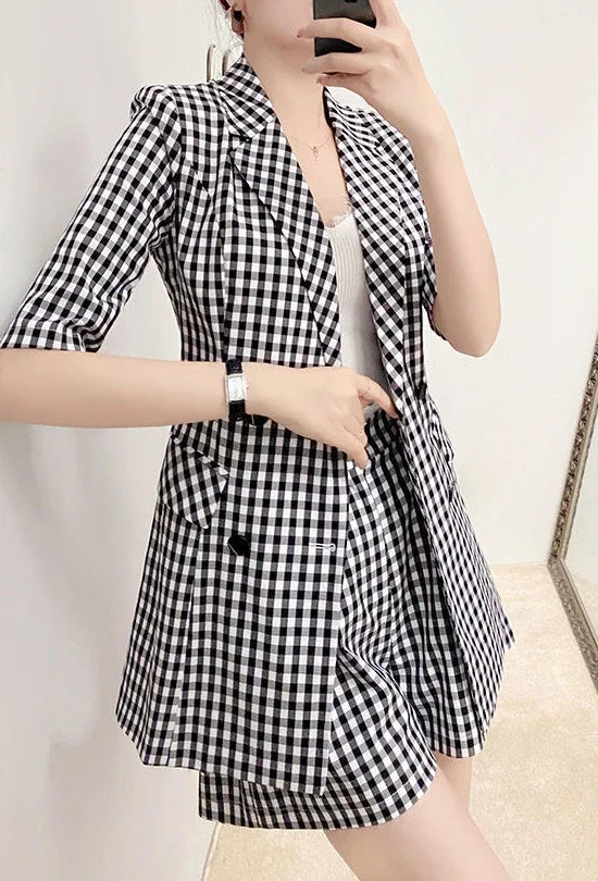 Women's 2 Pant Set Black Baggy Two Pieces Sets Pants for Woman Plaid Outfits Blazer and Trousers Suits Korea Stylish Groups of D